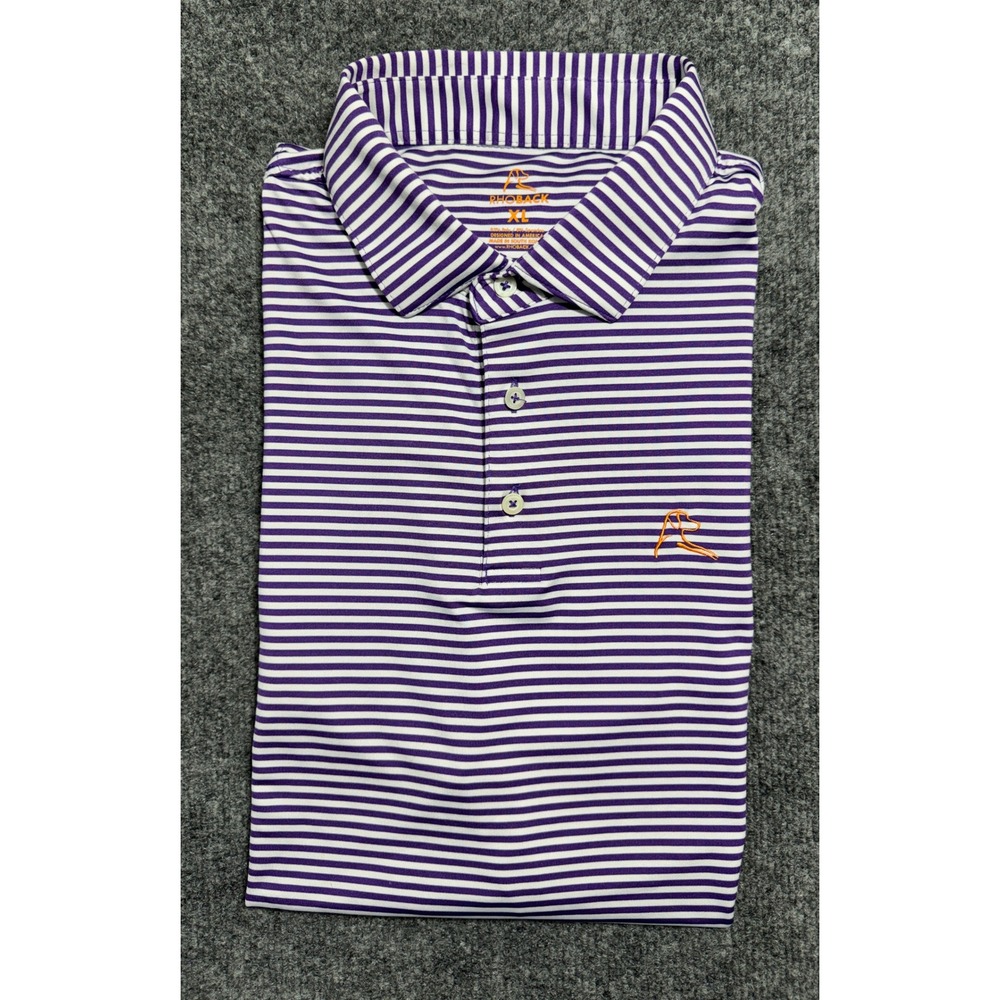 Rhoback Mens XL Purple White Striped Performance Polo Shirt Short Sleeve Golf